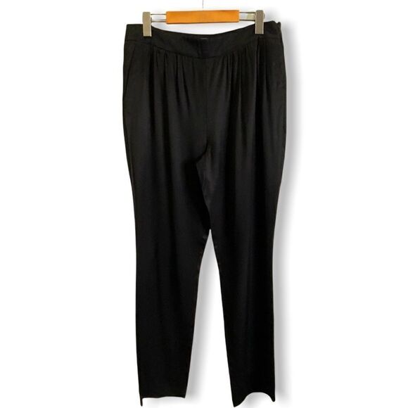 TRISTAN Black Satin Straight Leg Trousers, Gathered Waist W/Pockets Size 8 - Picture 1 of 10